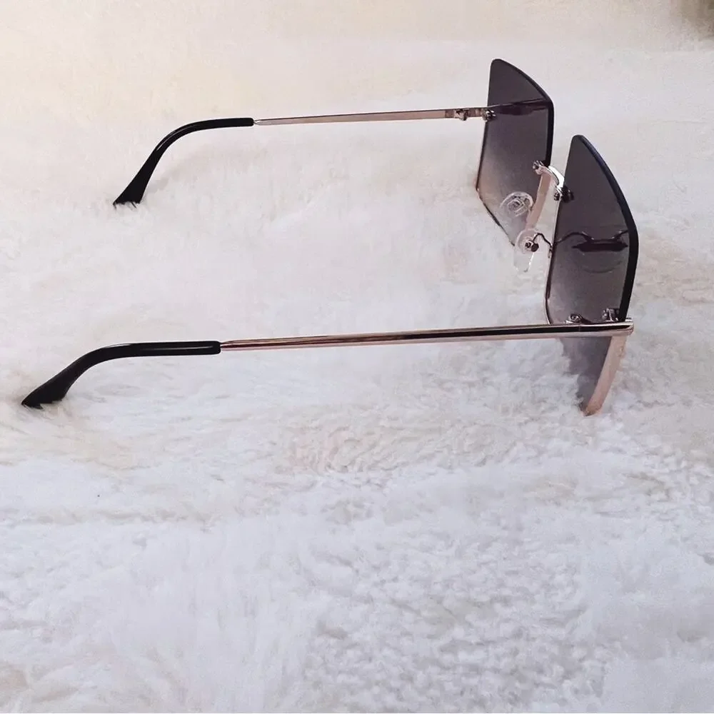 Blair Black Modern Rectangle Half Rim Sunglasses